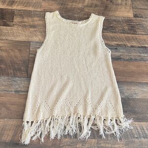 ANTHROPOLOGIE | Pepin Cream Sleeveless Knit Top with Fringe XS